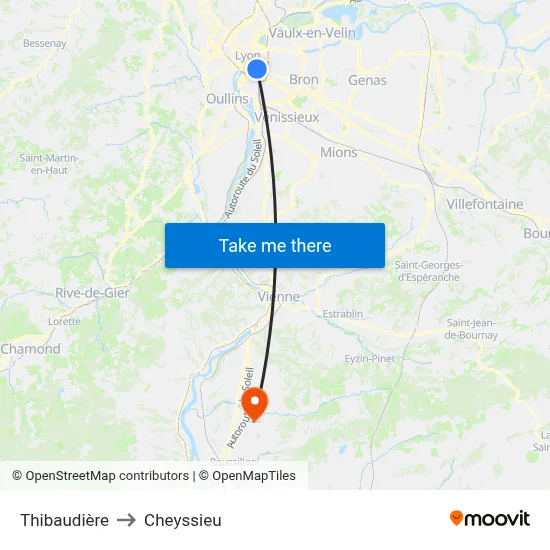Thibaudière to Cheyssieu map