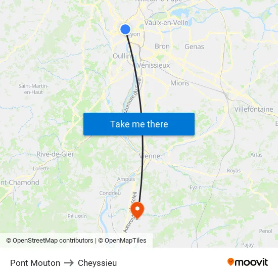 Pont Mouton to Cheyssieu map