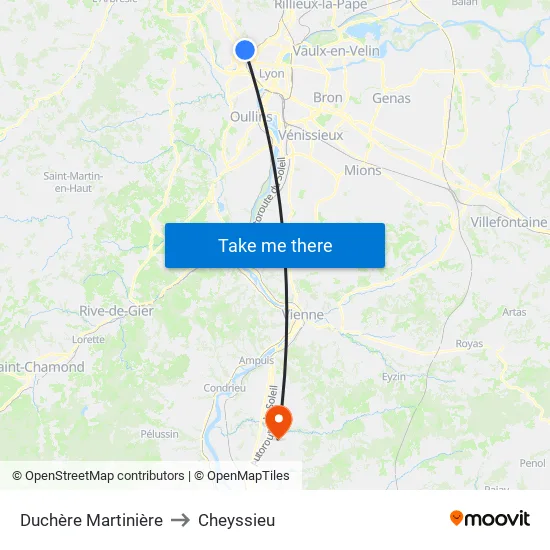 Duchère Martinière to Cheyssieu map