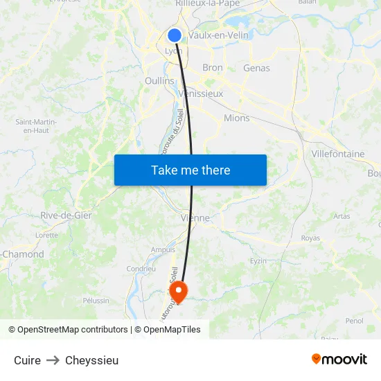 Cuire to Cheyssieu map