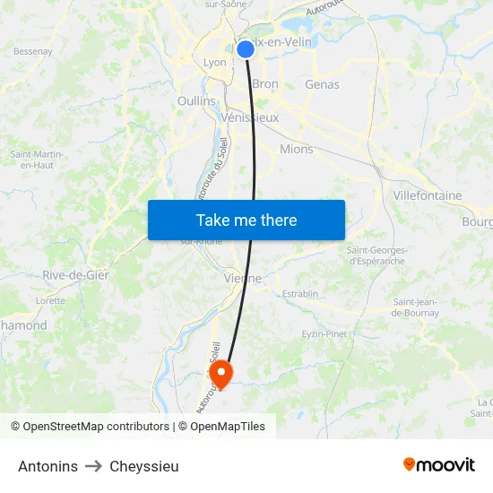 Antonins to Cheyssieu map