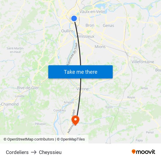 Cordeliers to Cheyssieu map