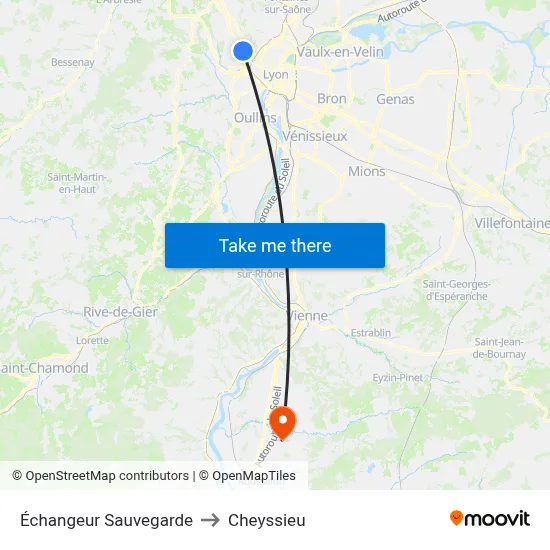Échangeur Sauvegarde to Cheyssieu map