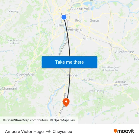 Ampère Victor Hugo to Cheyssieu map