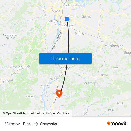 Mermoz - Pinel to Cheyssieu map