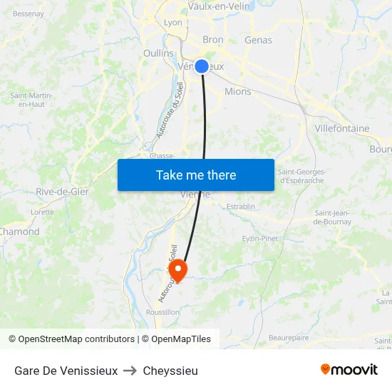 Gare De Venissieux to Cheyssieu map
