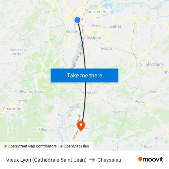 Vieux-Lyon (Cathédrale Saint-Jean) to Cheyssieu map
