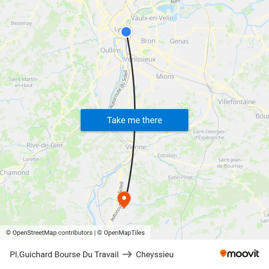 Pl.Guichard Bourse Du Travail to Cheyssieu map