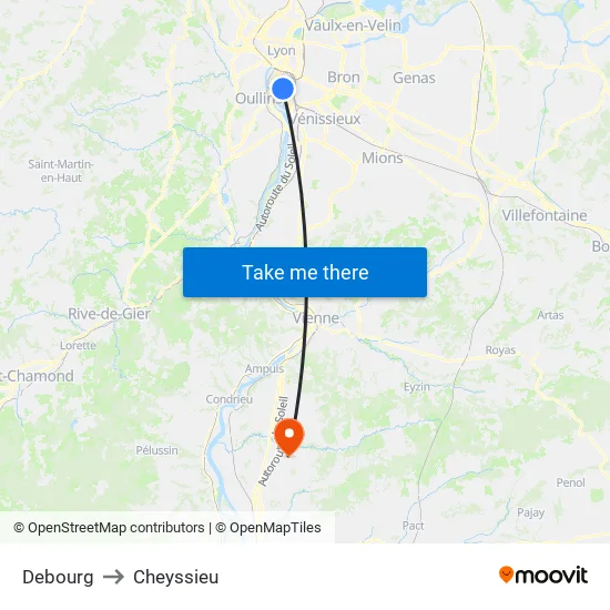 Debourg to Cheyssieu map