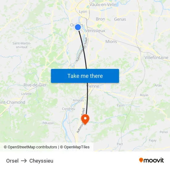 Orsel to Cheyssieu map