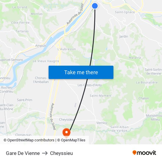 Gare De Vienne to Cheyssieu map