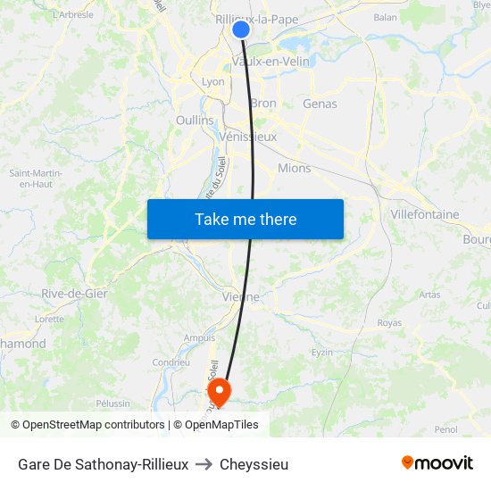Gare De Sathonay-Rillieux to Cheyssieu map