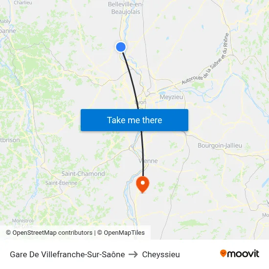 Gare De Villefranche-Sur-Saône to Cheyssieu map