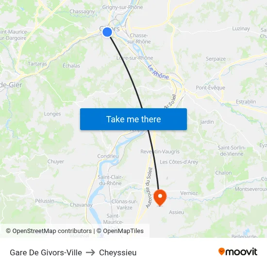 Gare De Givors-Ville to Cheyssieu map