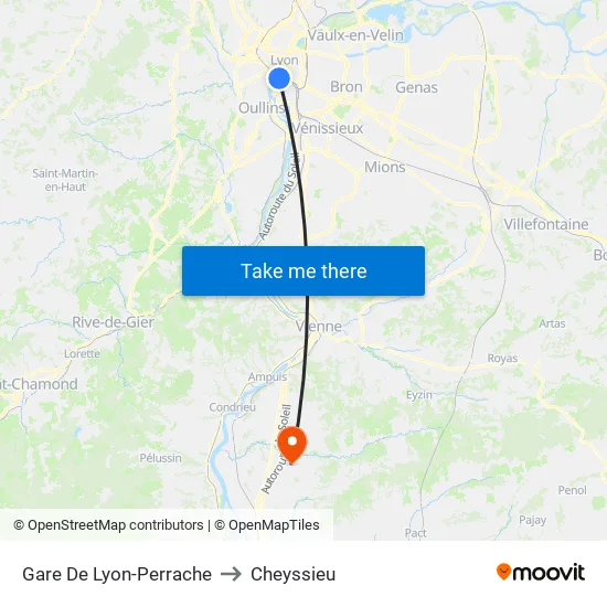 Gare De Lyon-Perrache to Cheyssieu map