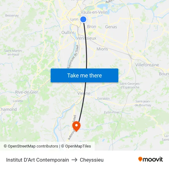 Institut D’Art Contemporain to Cheyssieu map