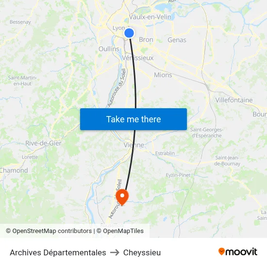 Archives Départementales to Cheyssieu map