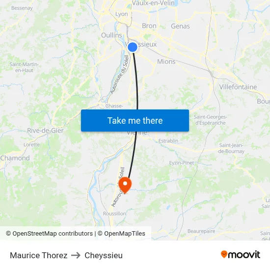 Maurice Thorez to Cheyssieu map