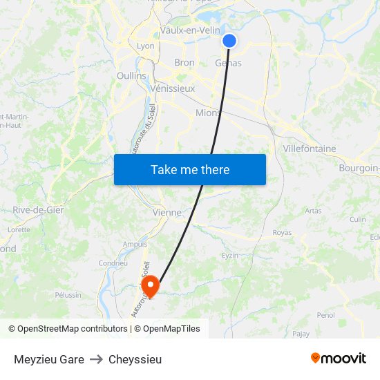 Meyzieu Gare to Cheyssieu map