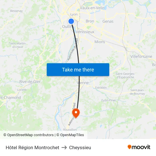 Hôtel Région Montrochet to Cheyssieu map