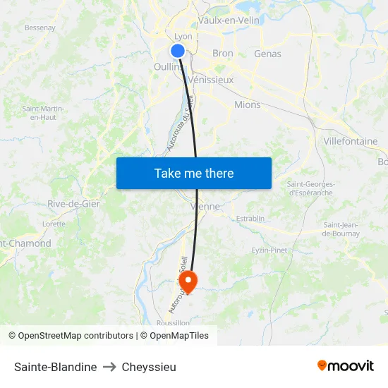 Sainte-Blandine to Cheyssieu map