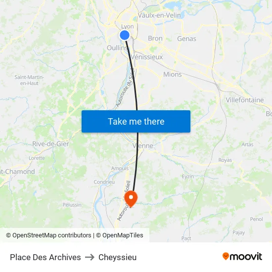 Place Des Archives to Cheyssieu map