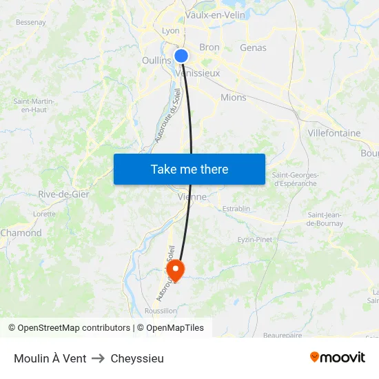 Moulin À Vent to Cheyssieu map
