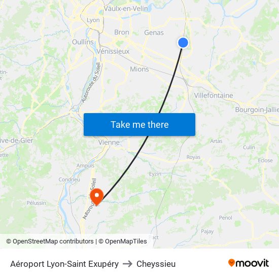 Aéroport Lyon-Saint Exupéry to Cheyssieu map