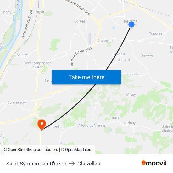 Saint-Symphorien-D'Ozon to Chuzelles map