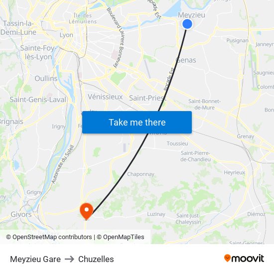 Meyzieu Gare to Chuzelles map