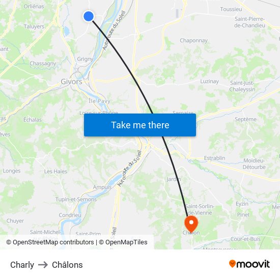 Charly to Châlons map