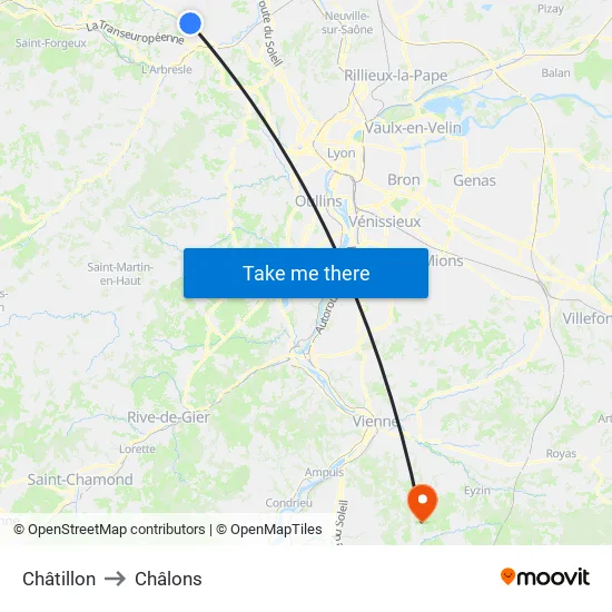 Châtillon to Châlons map