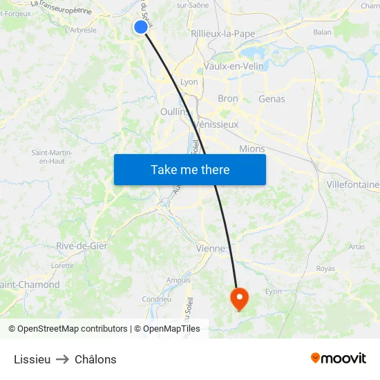 Lissieu to Châlons map