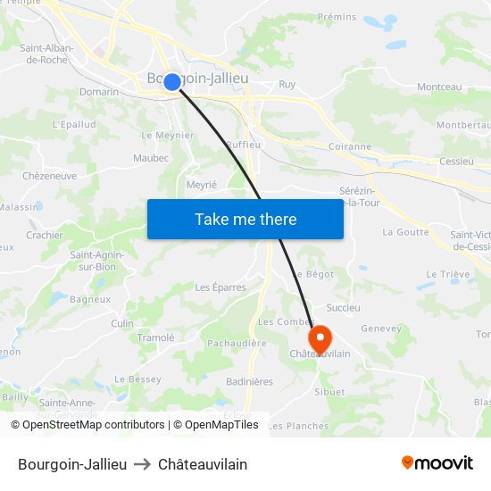 Bourgoin-Jallieu to Châteauvilain map