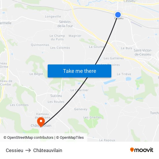 Cessieu to Châteauvilain map