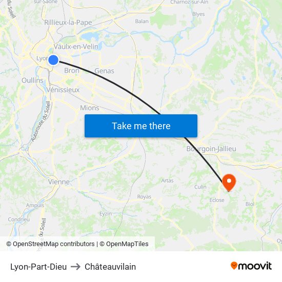 Lyon-Part-Dieu to Châteauvilain map