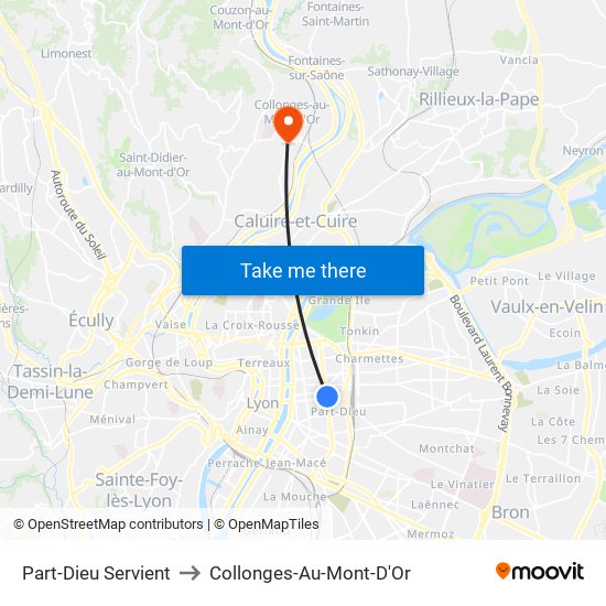 Part-Dieu Servient to Collonges-Au-Mont-D'Or map