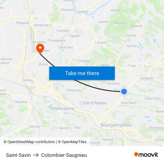 Saint-Savin to Colombier-Saugnieu map