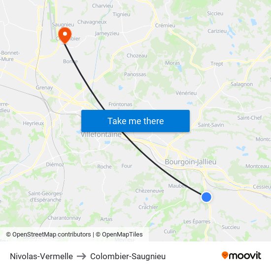Nivolas-Vermelle to Colombier-Saugnieu map