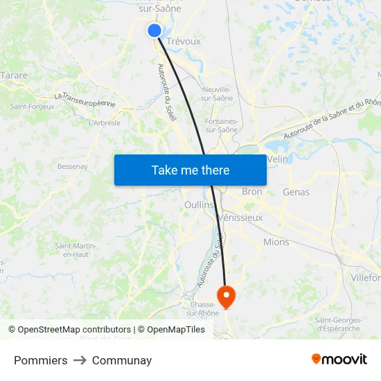 Pommiers to Communay map