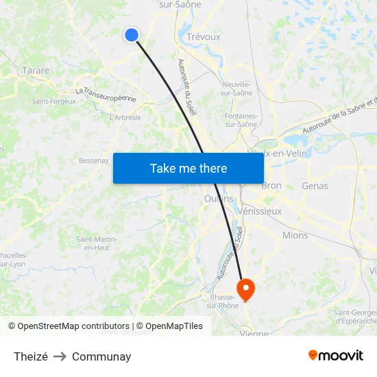 Theizé to Communay map