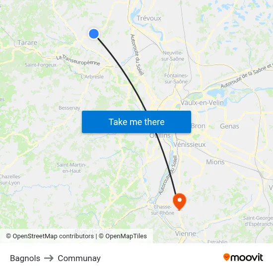 Bagnols to Communay map