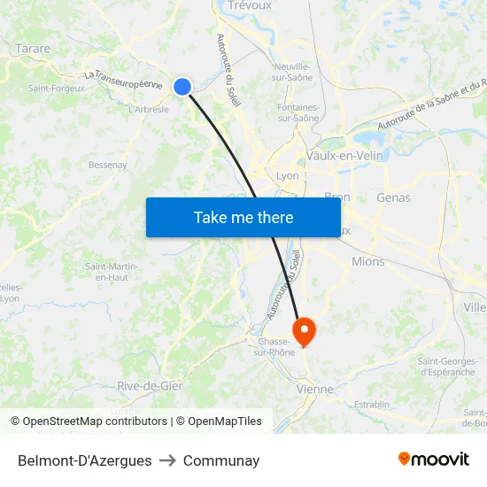 Belmont-D'Azergues to Communay map