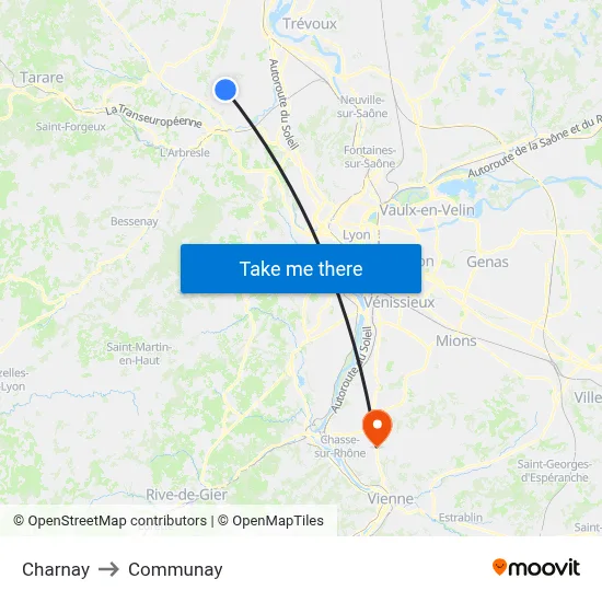 Charnay to Communay map