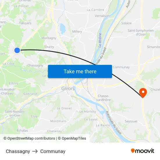 Chassagny to Communay map