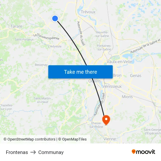 Frontenas to Communay map