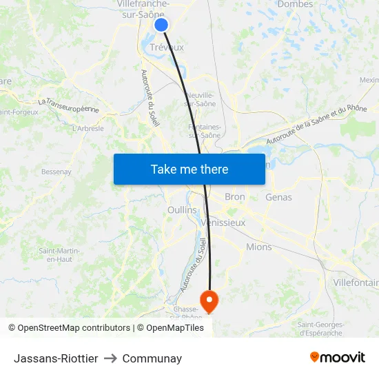 Jassans-Riottier to Communay map