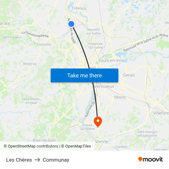 Les Chères to Communay map