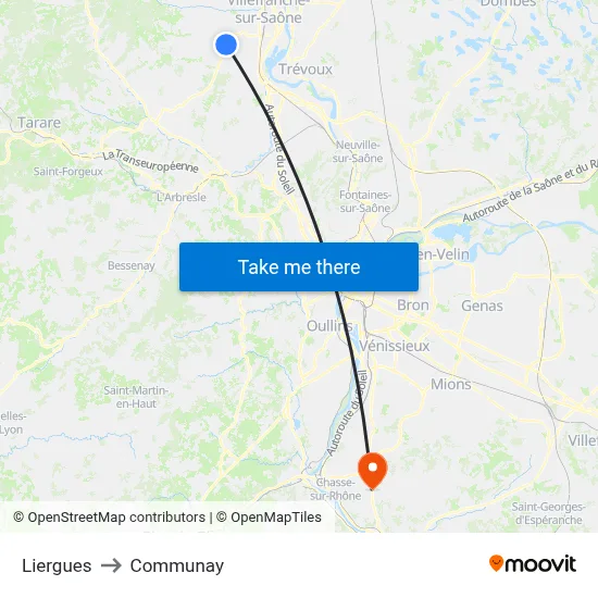 Liergues to Communay map