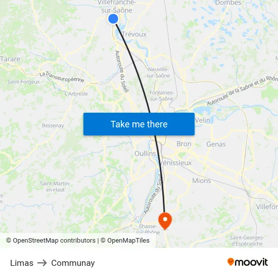 Limas to Communay map